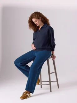 Dark Blue Maternity Wide Leg Denim Leggings