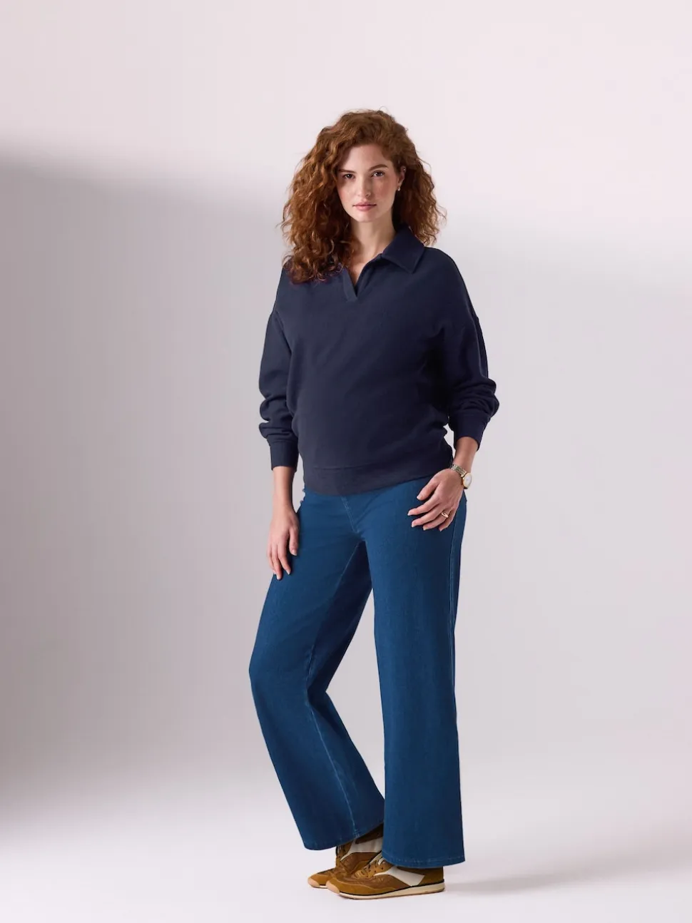 Dark Blue Maternity Wide Leg Denim Leggings