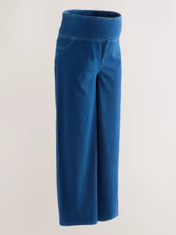 Dark Blue Maternity Wide Leg Denim Leggings