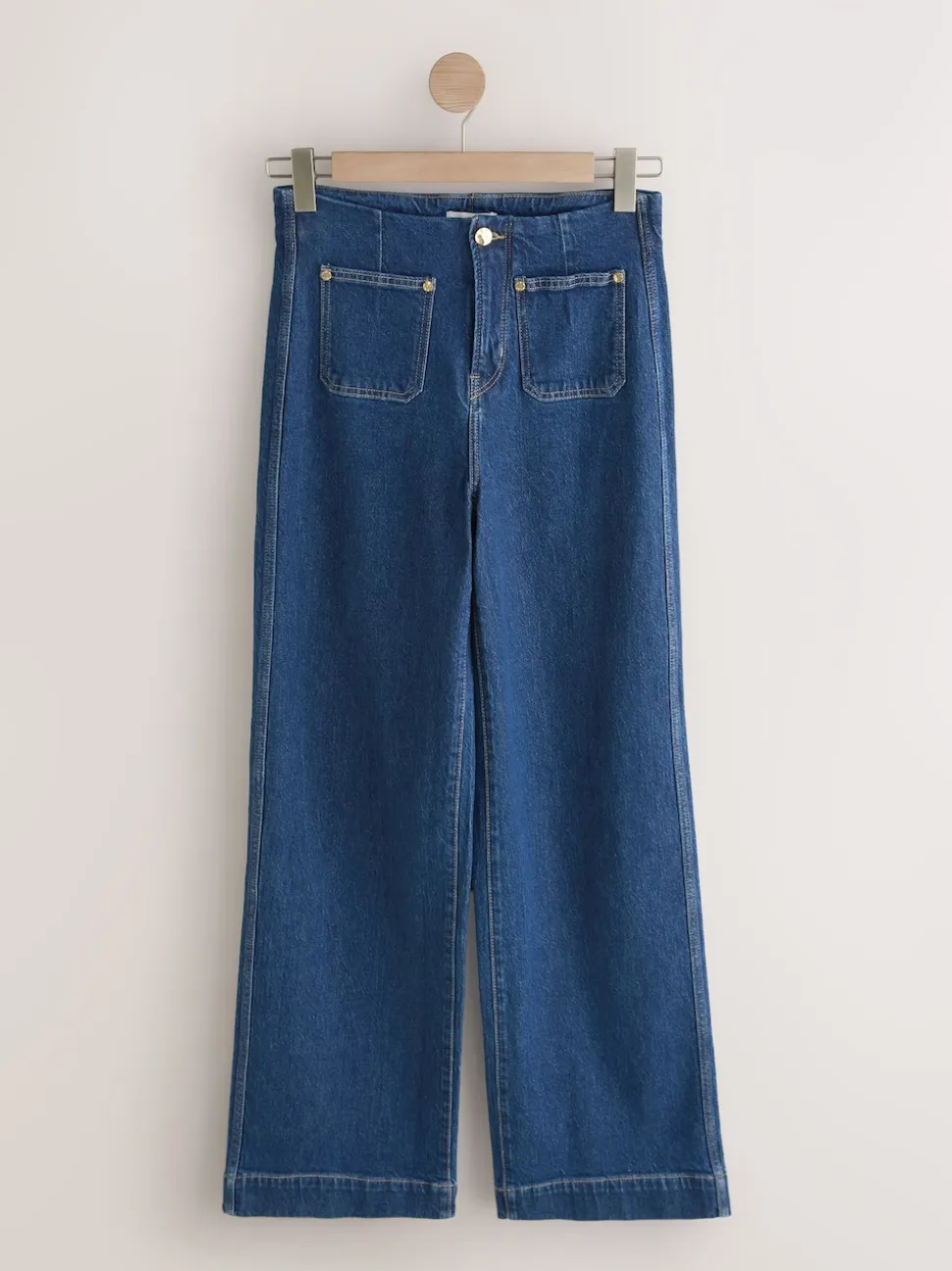 Dark Blue N Premium High Rise Patch Pocket Comfort Stretch Wide Leg Jeans