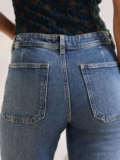 Dark Blue Patch Pocket Wide Leg Jeans
