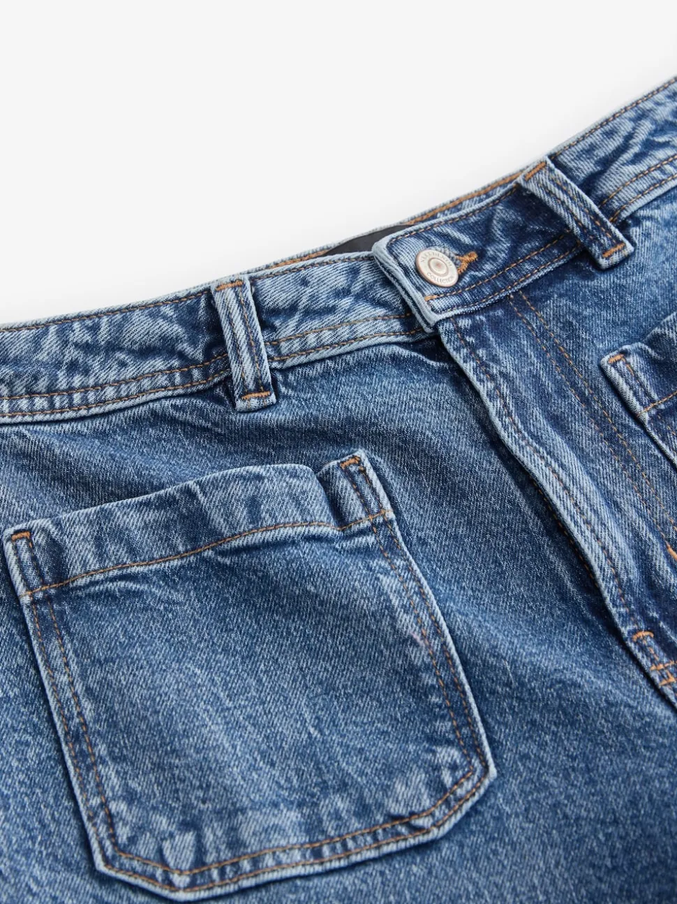 Dark Blue Patch Pocket Wide Leg Jeans