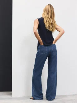 Dark Blue Seam Front Straight Leg Jeans