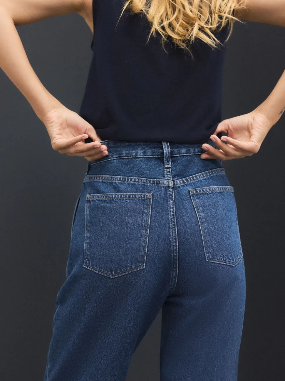 Dark Blue Seam Front Straight Leg Jeans