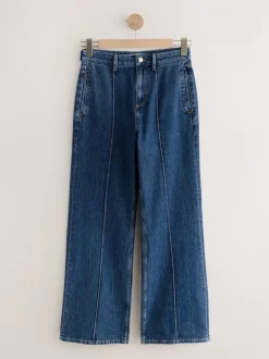 Dark Blue Seam Front Straight Leg Jeans