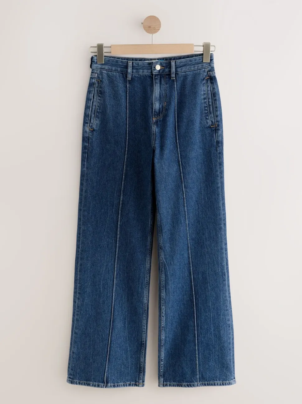 Dark Blue Seam Front Straight Leg Jeans