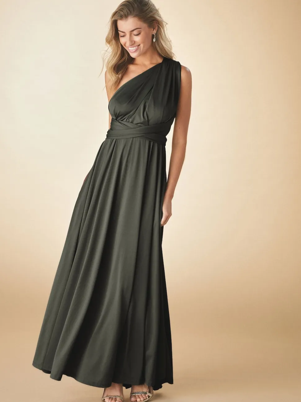 Dark Green Jersey Multiway Wedding Guest Bridesmaid Maxi Dress