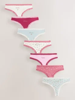 Days of the Week Thong Cotton and Lace Knickers 7 Pack