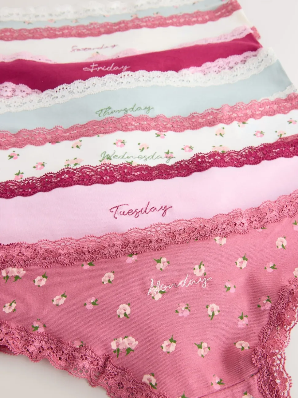 Days of the Week Thong Cotton and Lace Knickers 7 Pack