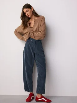 Denim Blue Cord Barrel Leg Trousers