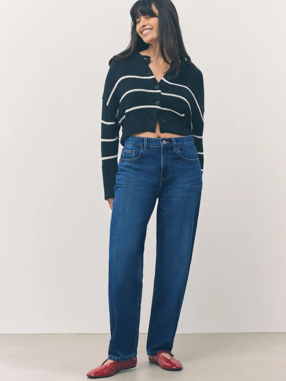 Denim Dark Blue Barrel Leg Jeans