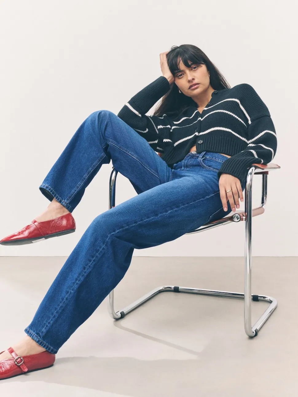 Denim Dark Blue Barrel Leg Jeans
