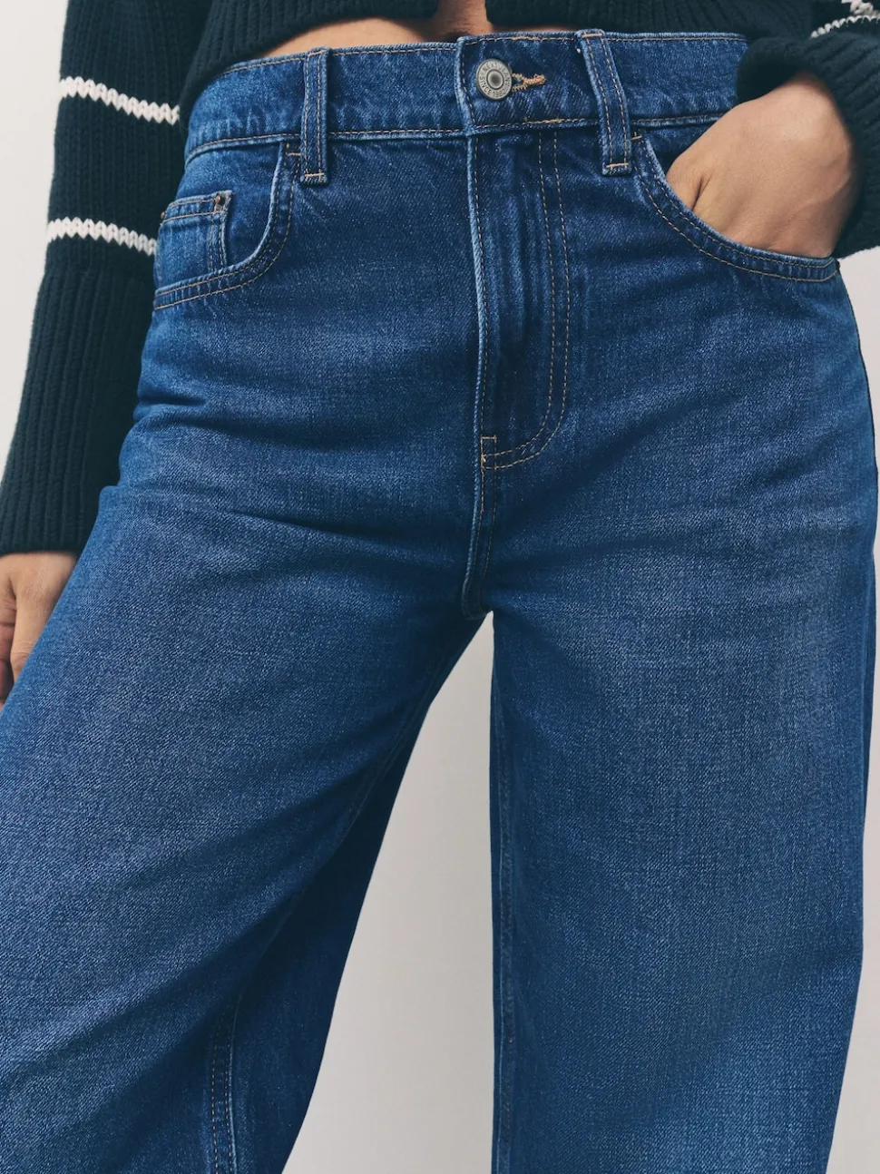 Denim Dark Blue Barrel Leg Jeans