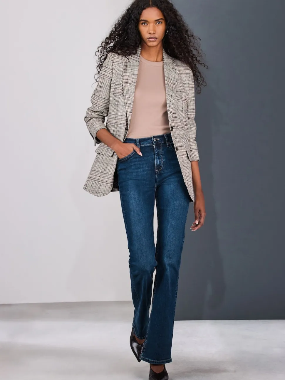Denim Dark Blue Mid Rise Stretch Bootcut Jeans