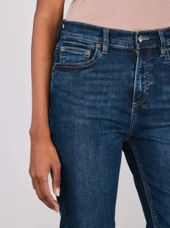 Denim Dark Blue Mid Rise Stretch Bootcut Jeans