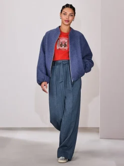 Denim Look Superwide Belted Trousers