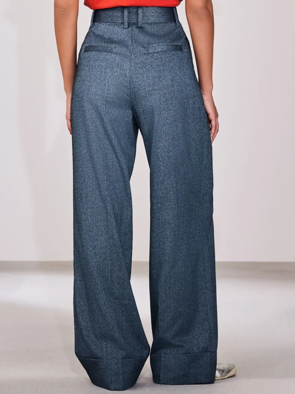 Denim Look Superwide Belted Trousers