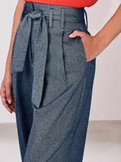 Denim Look Superwide Belted Trousers
