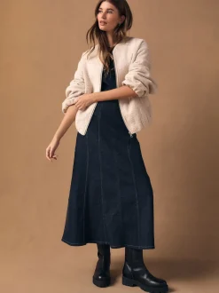 Denim Rinse Full Seamed Midi Skirt