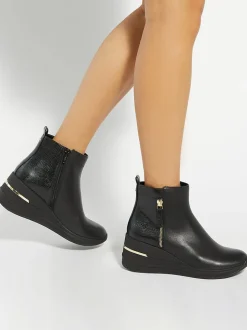 Dune London Black Everyone Side Zip Wedge Sport Trainers