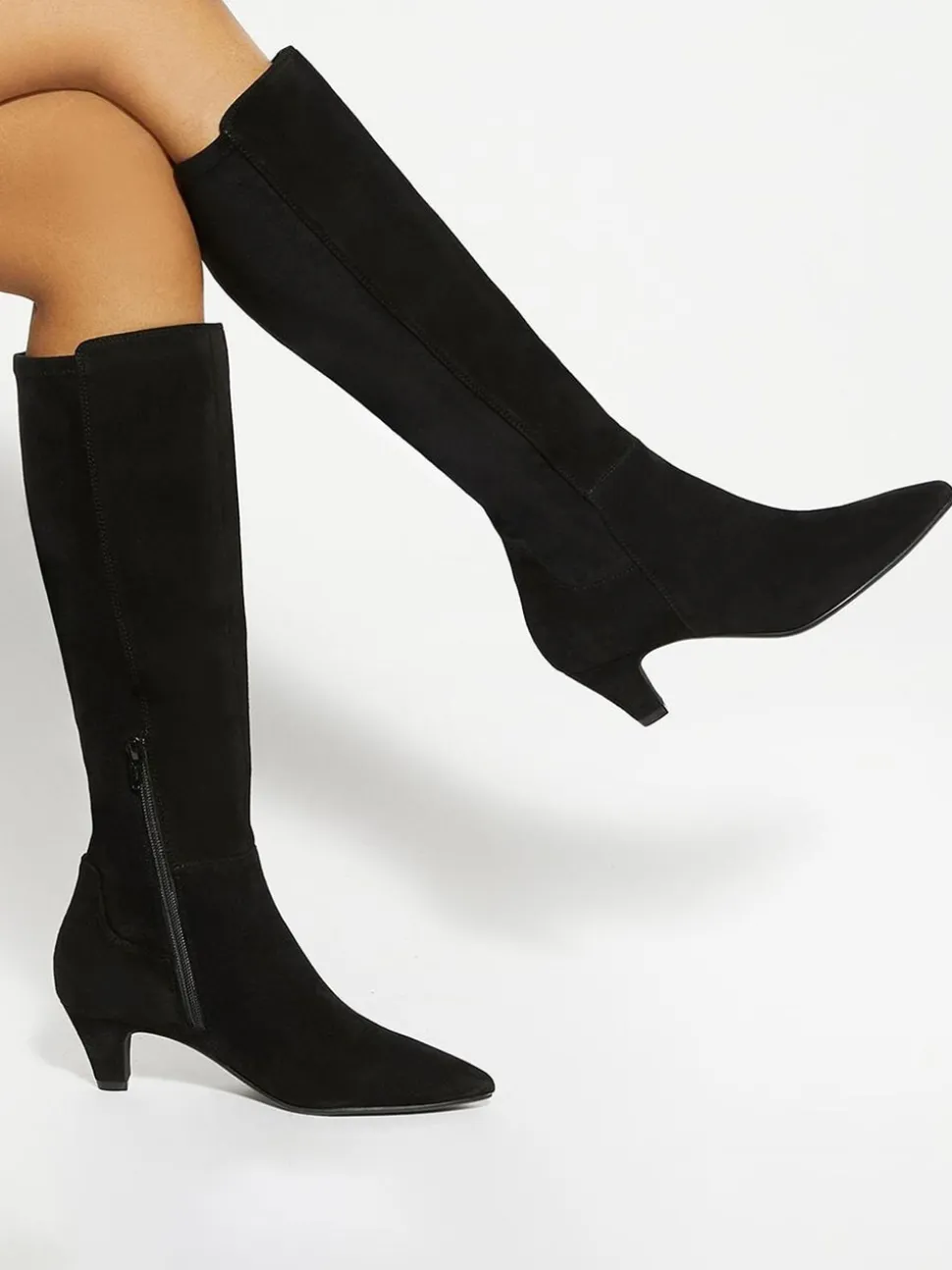 Dune London Black Sera Comfort Kitten Heel Boots