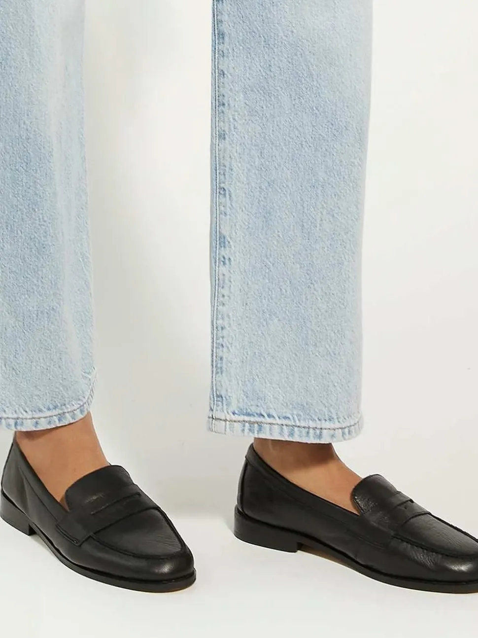 Dune London Black Wide Fit Ginelli Flexi Sole Leather Penny Loafers