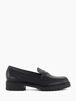 Dune London Black Wide Fit Gild Cleated Penny Leather Loafers