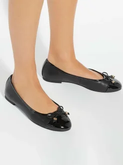 Dune London Black Wide Fit Hallo Charm Trim Ballet Flat Shoes