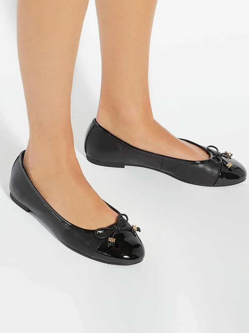 Dune London Black Wide Fit Hallo Charm Trim Ballet Flat Shoes