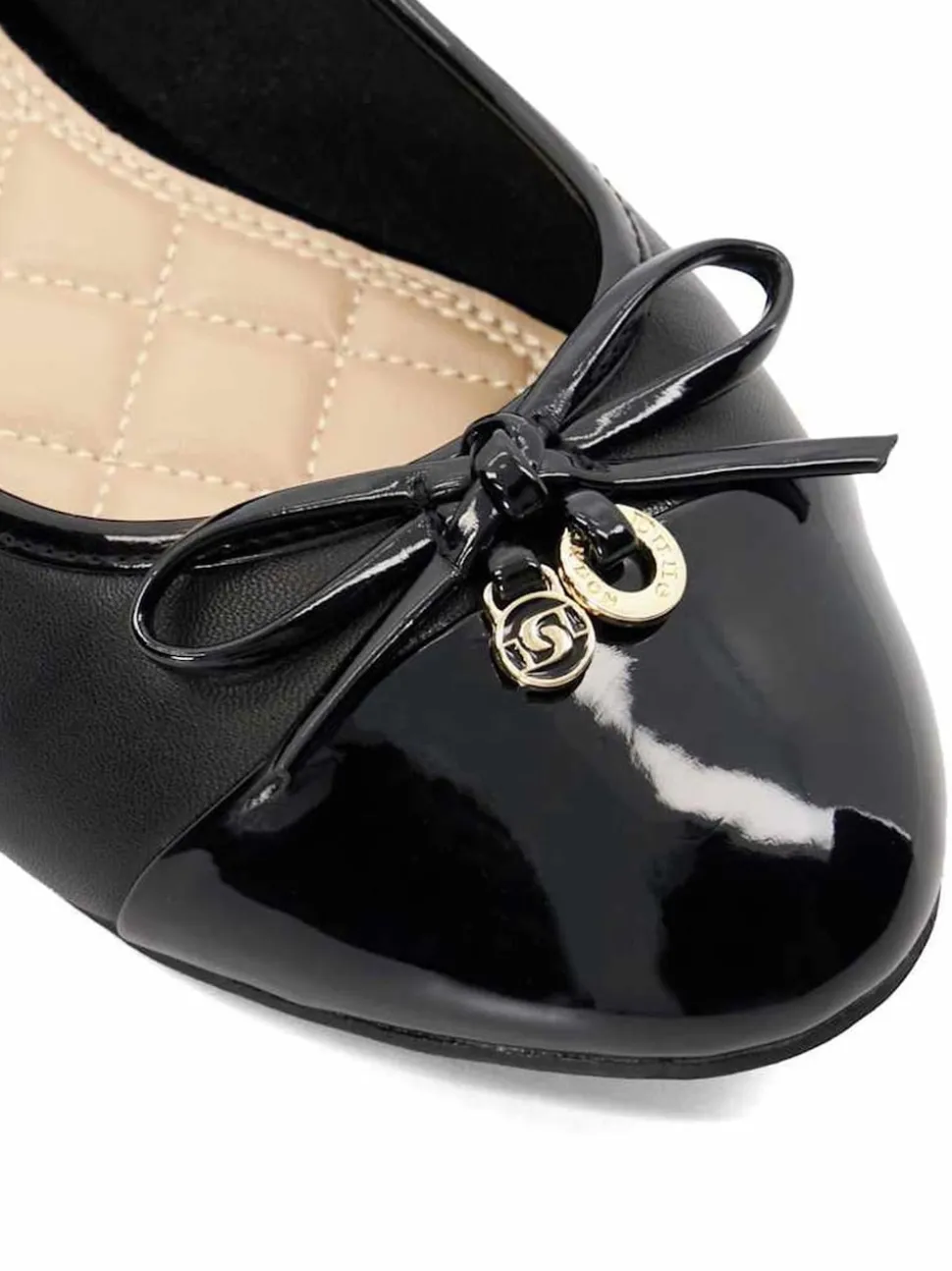 Dune London Black Wide Fit Hallo Charm Trim Ballet Flat Shoes