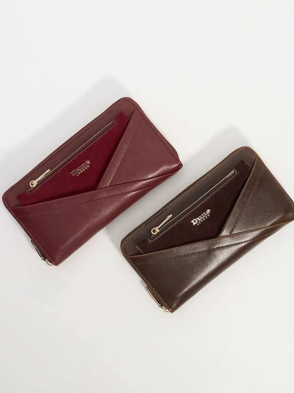 Dune London Brown Chrome Kelbey Zip Around Long Purse