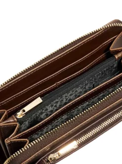 Dune London Brown Chrome Kelbey Zip Around Long Purse
