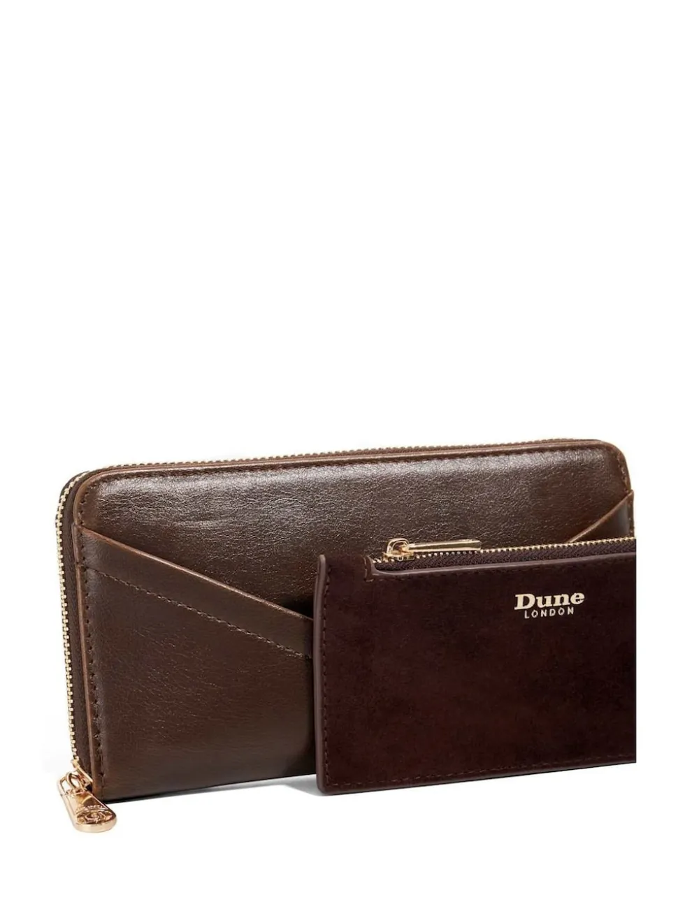 Dune London Brown Chrome Kelbey Zip Around Long Purse