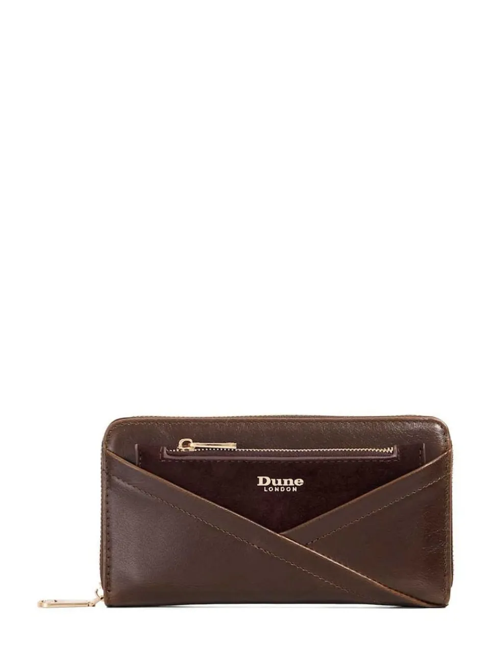 Dune London Brown Chrome Kelbey Zip Around Long Purse