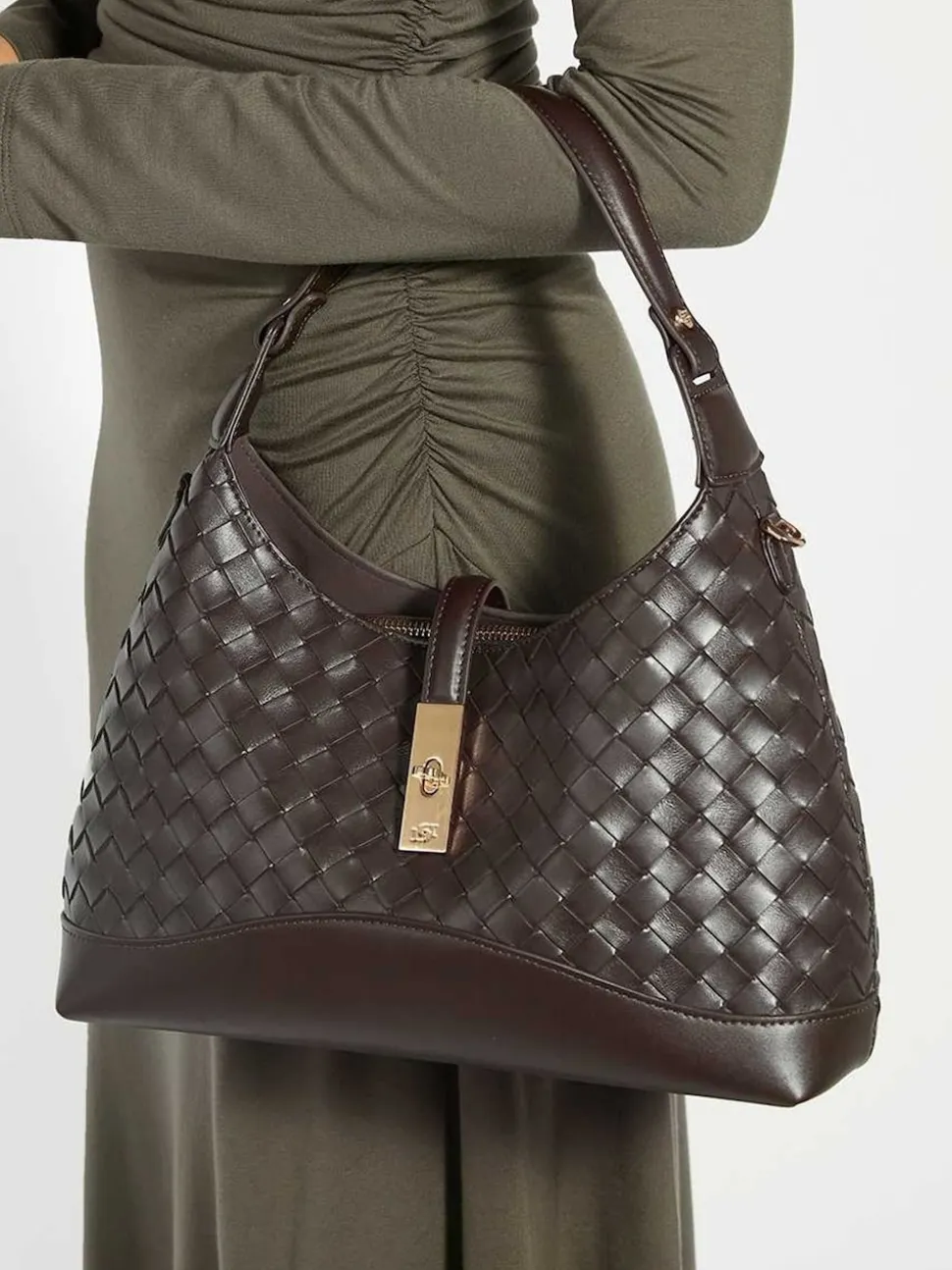 Dune London Brown Dorset Medium Turnlock Shoulder Bag