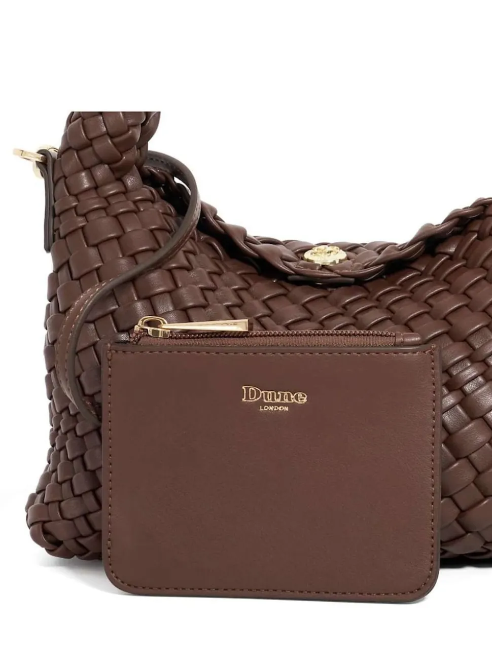 Dune London Dark Brown Dinky deliberate Mini Woven Slouch Bag