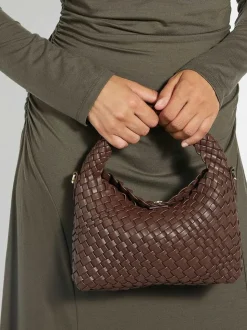 Dune London Dark Brown Dinky deliberate Mini Woven Slouch Bag