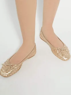 Dune London Gold Heat Woven Ballerina Shoes
