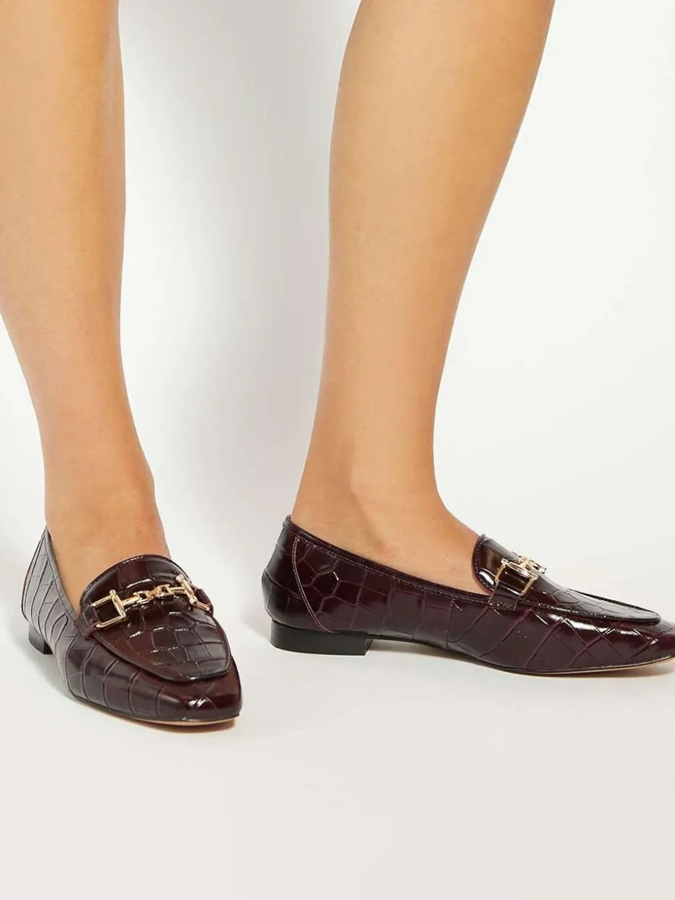 Dune London Red Grained Branded Snaffle Trim Loafers