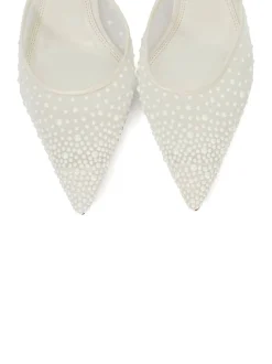 Dune London White Cuddling Bridal Mesh Kitten Mule Heels