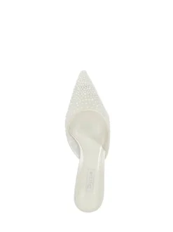Dune London White Cuddling Bridal Mesh Kitten Mule Heels