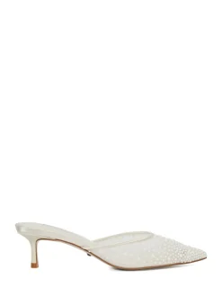 Dune London White Cuddling Bridal Mesh Kitten Mule Heels