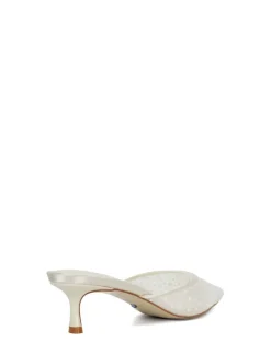 Dune London White Cuddling Bridal Mesh Kitten Mule Heels