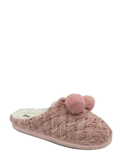 Dunlop Baby Pink Ladies Knitted Closed Toe Mule Slippers