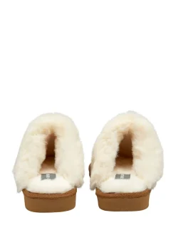 Dunlop Brown Faux Suede Mule Slippers Fur Collar