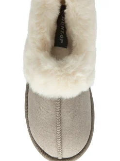 Dunlop Grey Faux Suede Collar Full Slippers