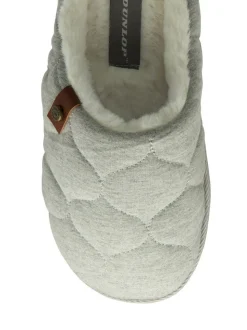 Dunlop Grey Ladies Closed Toe Quilted Mule Slippers