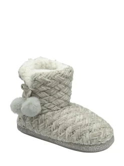Dunlop Grey Ladies Knitted Bootee Slippers