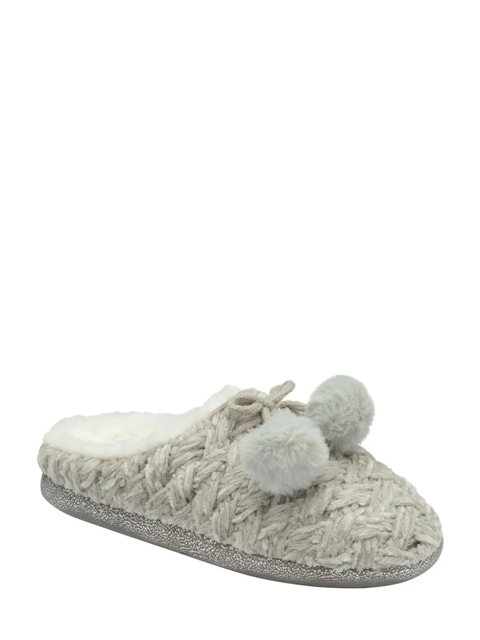 Dunlop Grey Ladies Knitted Closed Toe Mule Slippers