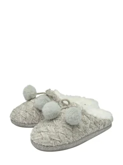 Dunlop Grey Ladies Knitted Closed Toe Mule Slippers